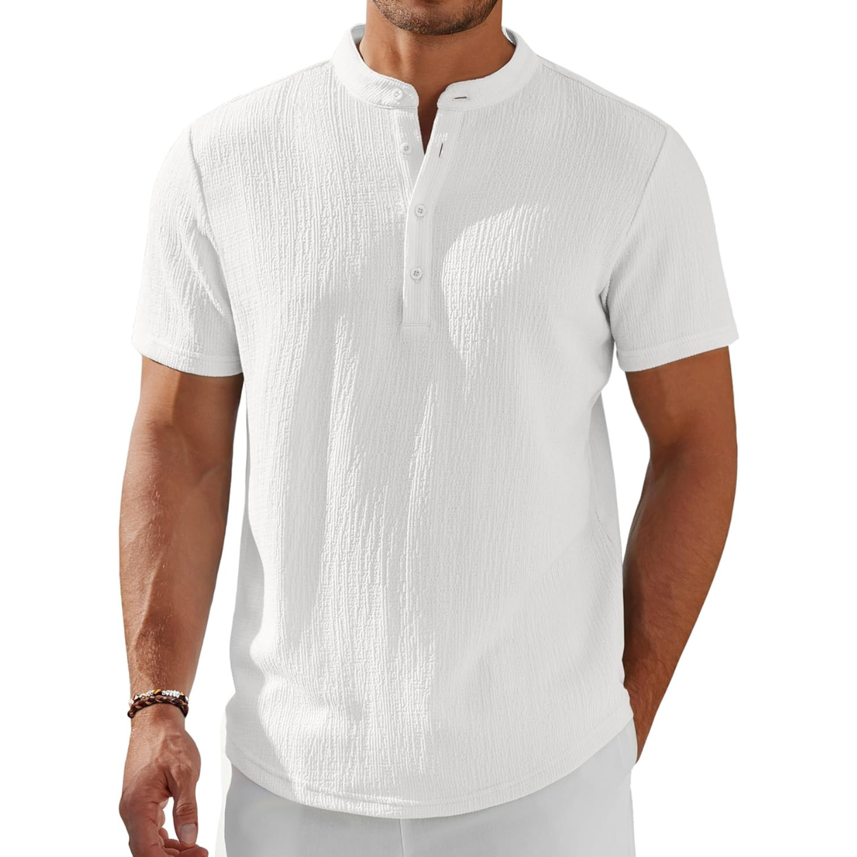 Short Sleeve Stand Collar Casual Beach Shirt For Men