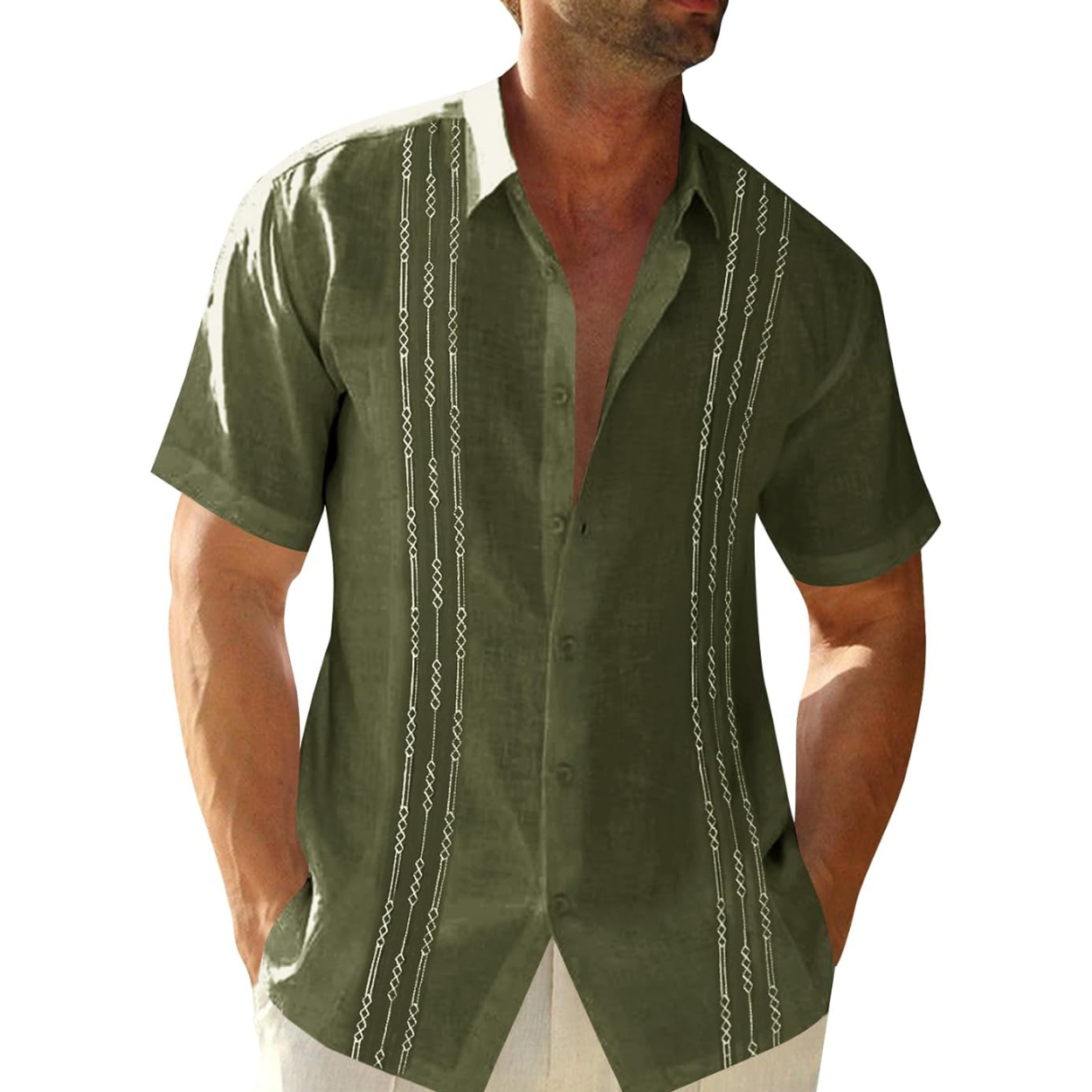 Mexican Embroidered Guayabera Button Down Shirt For Men