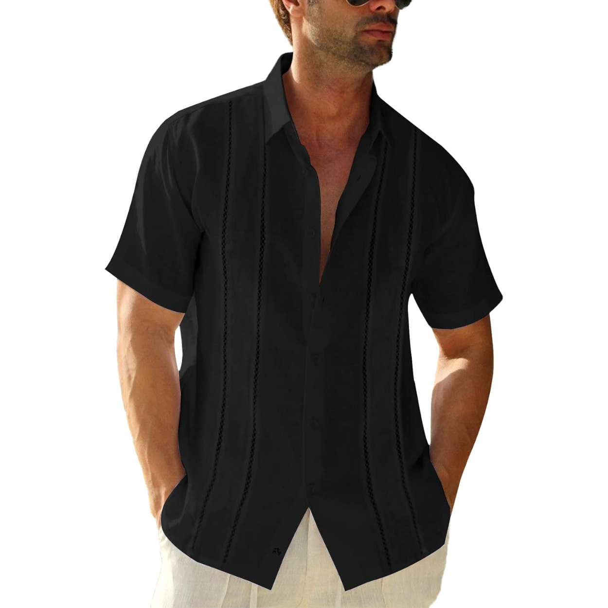 Men Casual Guayabera Embroidered Button Down Shirt