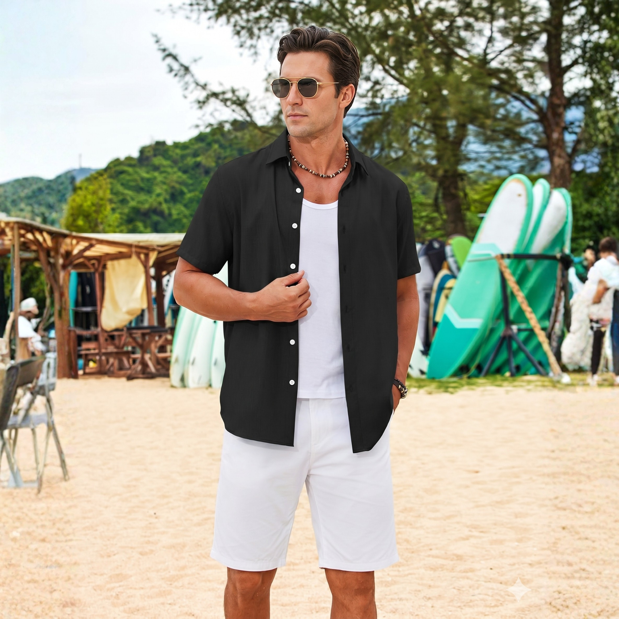 Casual Lightweight Linen Beach Button Down Summer Shirt