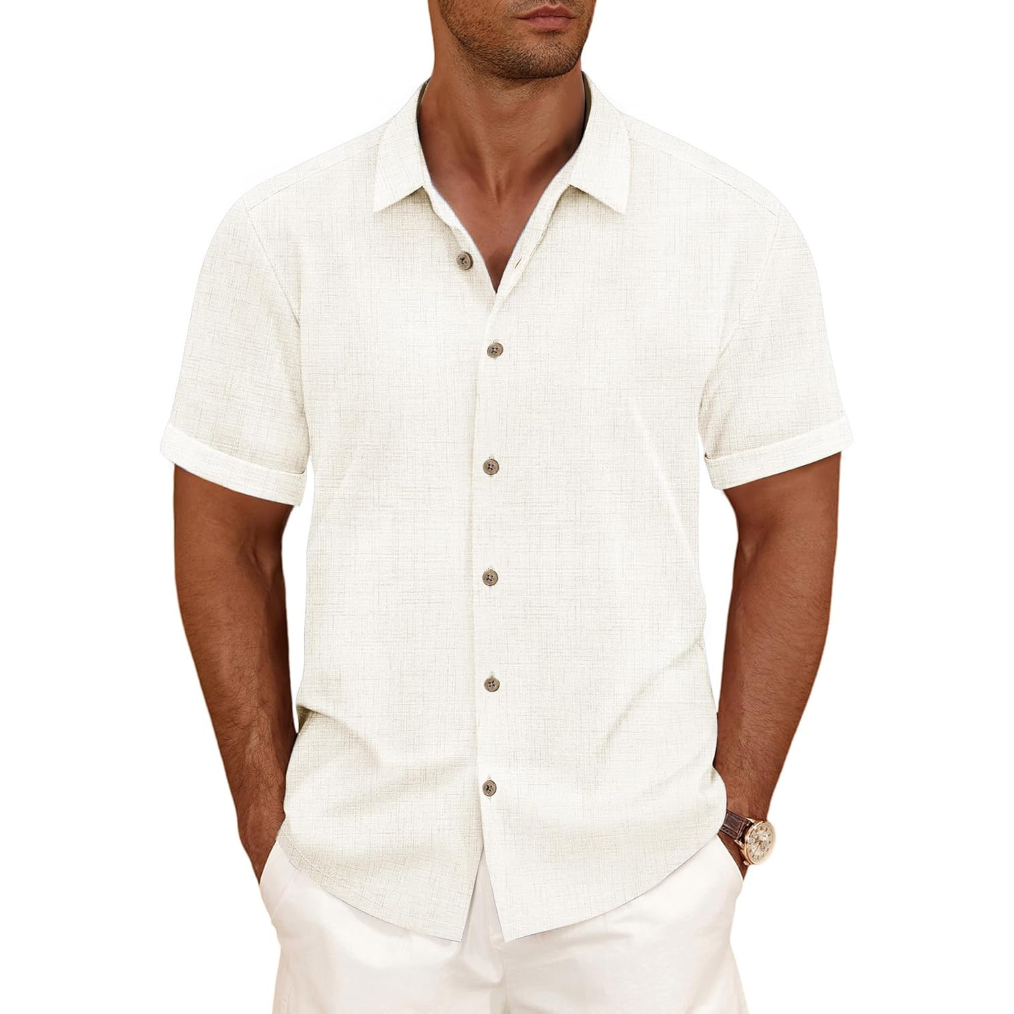 Casual Linen Blend Button Down Summer Shirt