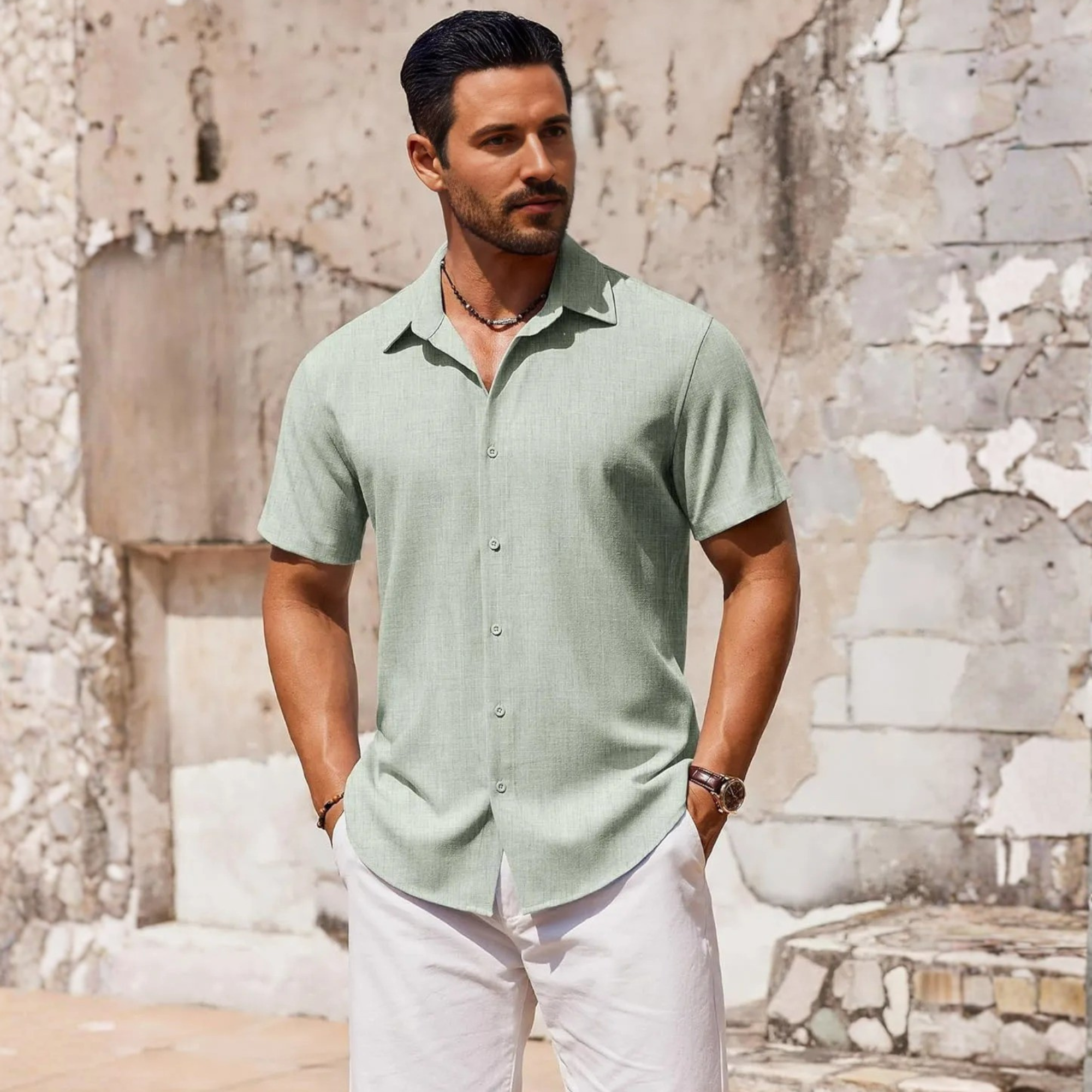Casual Button Down Linen Summer Beach Shirt