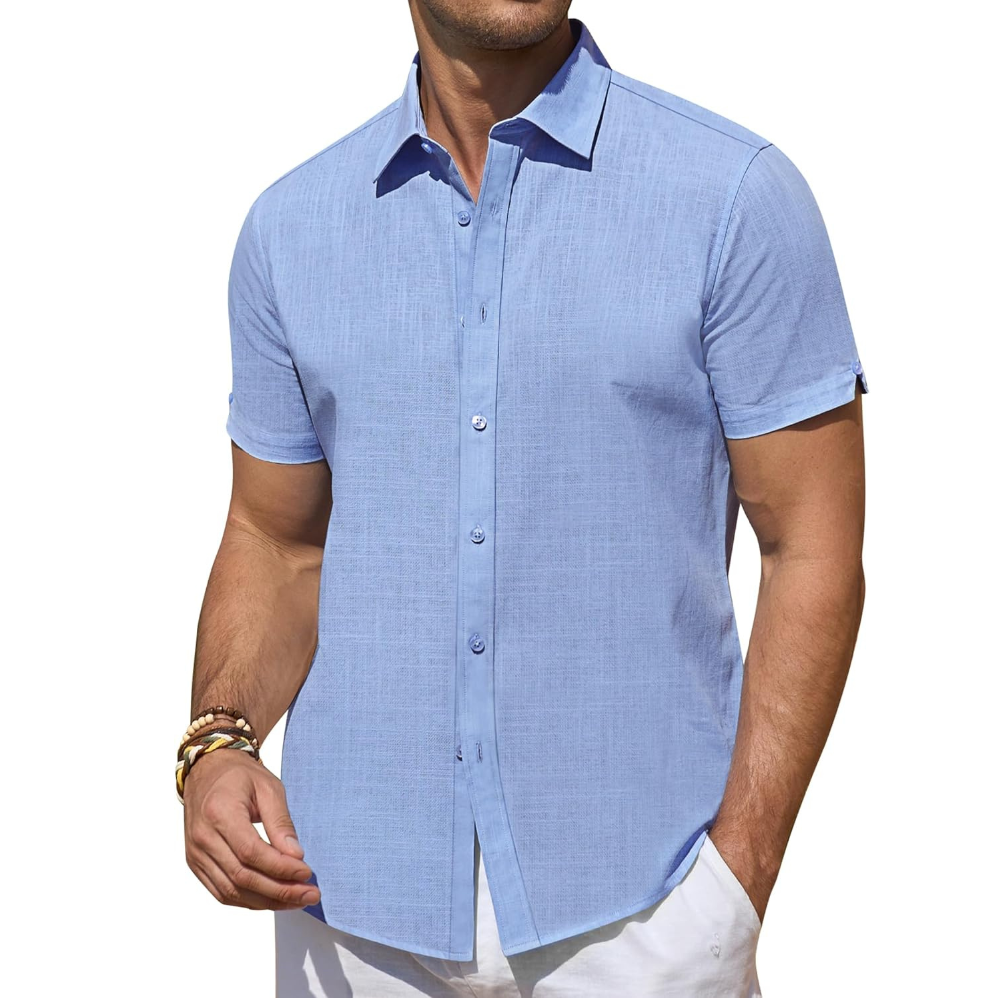 Short Sleeve Linen Beach Vacation Button Shirt