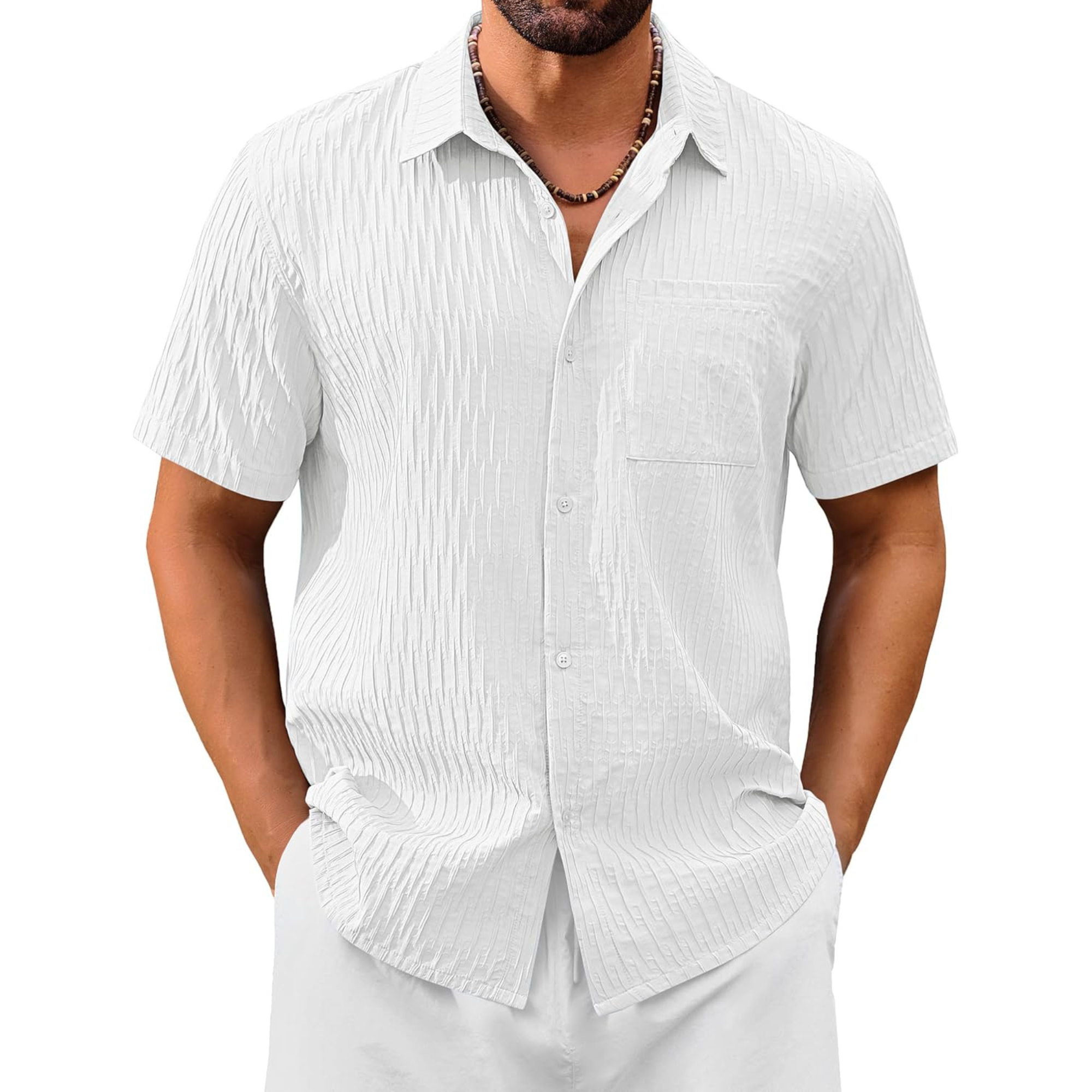 Summer Button Down Textured Pocket Shirt