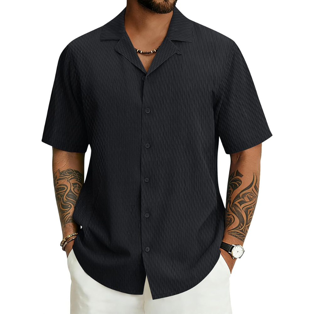 Casual Textured Cuban Beach Button Down Shirt