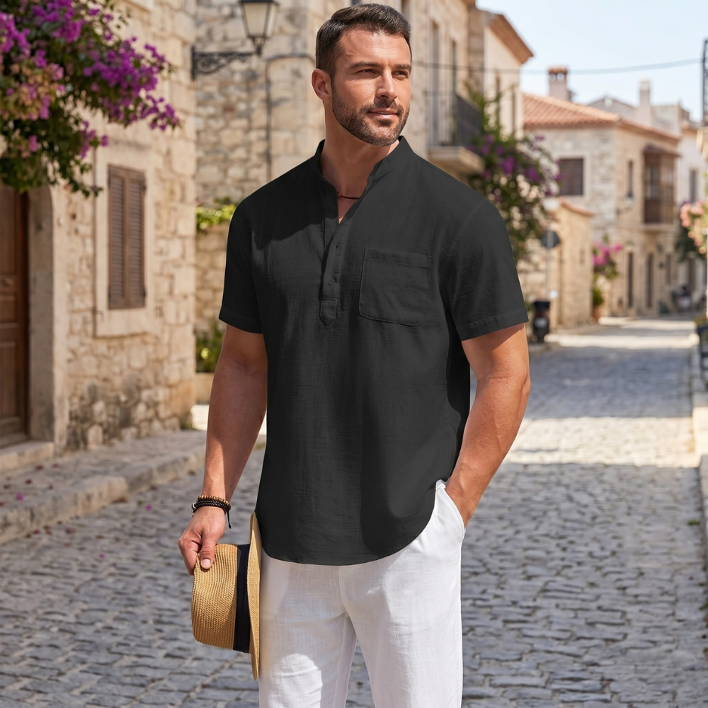 Hippie Casual Henley Short Sleeve Beach T-Shirts With Pocket For Men