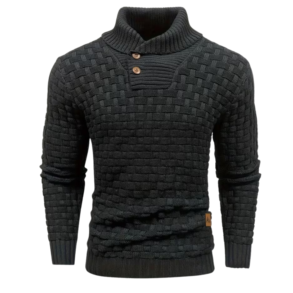 Casual Waffle Knit Lapel Button Sweater For Men
