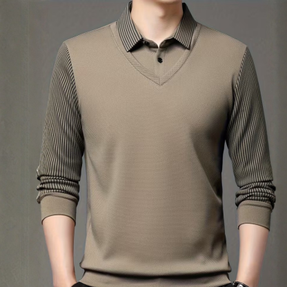 Layered Long Sleeve Shirt With Lapel For Men
