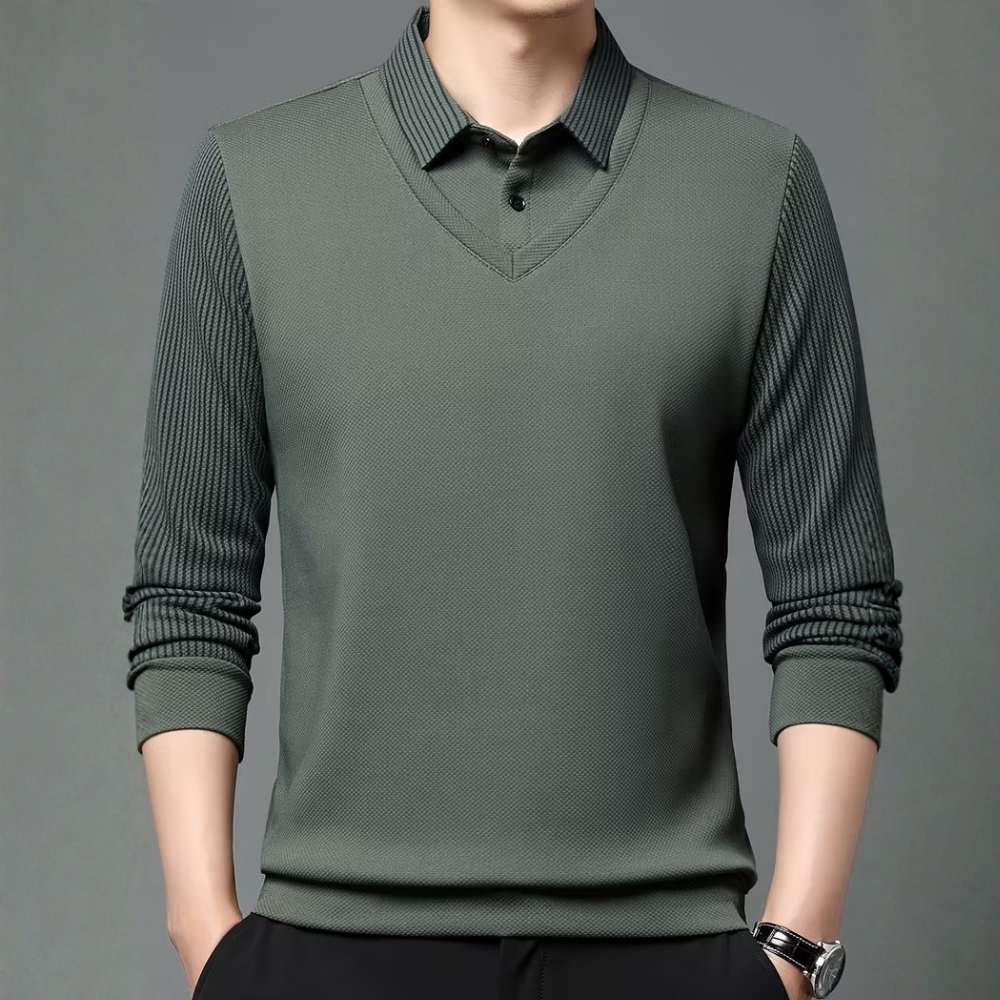 Layered Long Sleeve Shirt With Lapel For Men