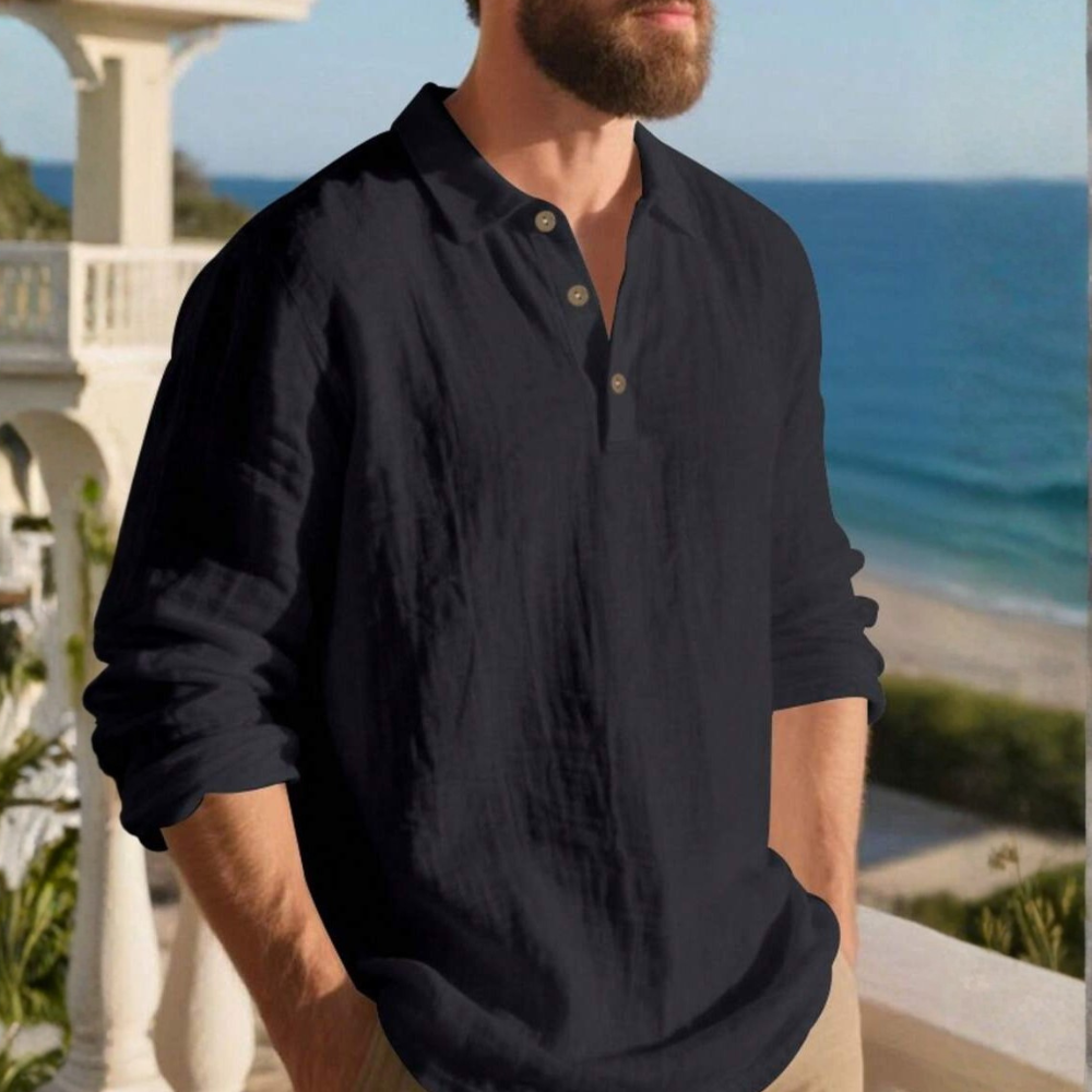 Linen Long Sleeve Polo Shirt For Spring