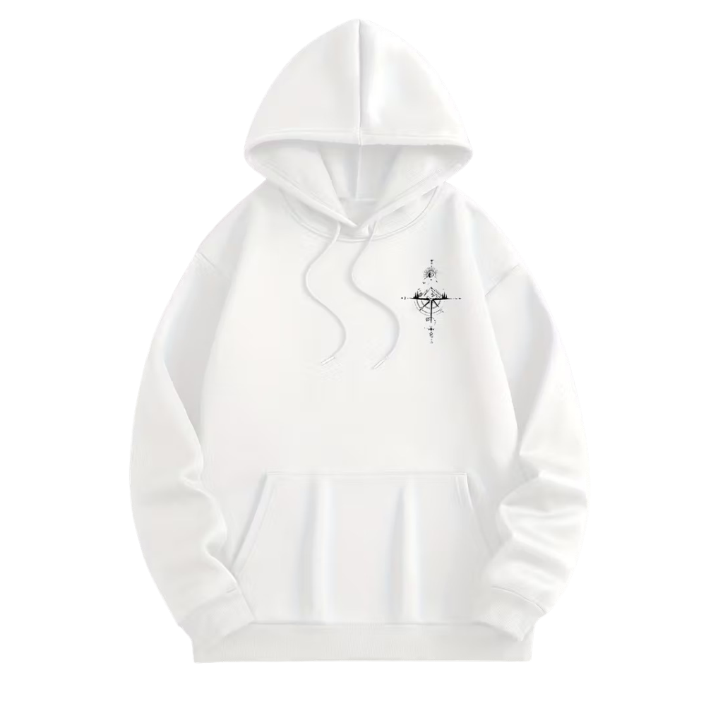 Loose Fit Winter Hoodie With Galaxy And Mountain Graphic Print For Men