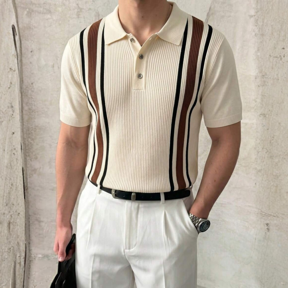 Striped Short Sleeve Knit Polo Shirt For Men