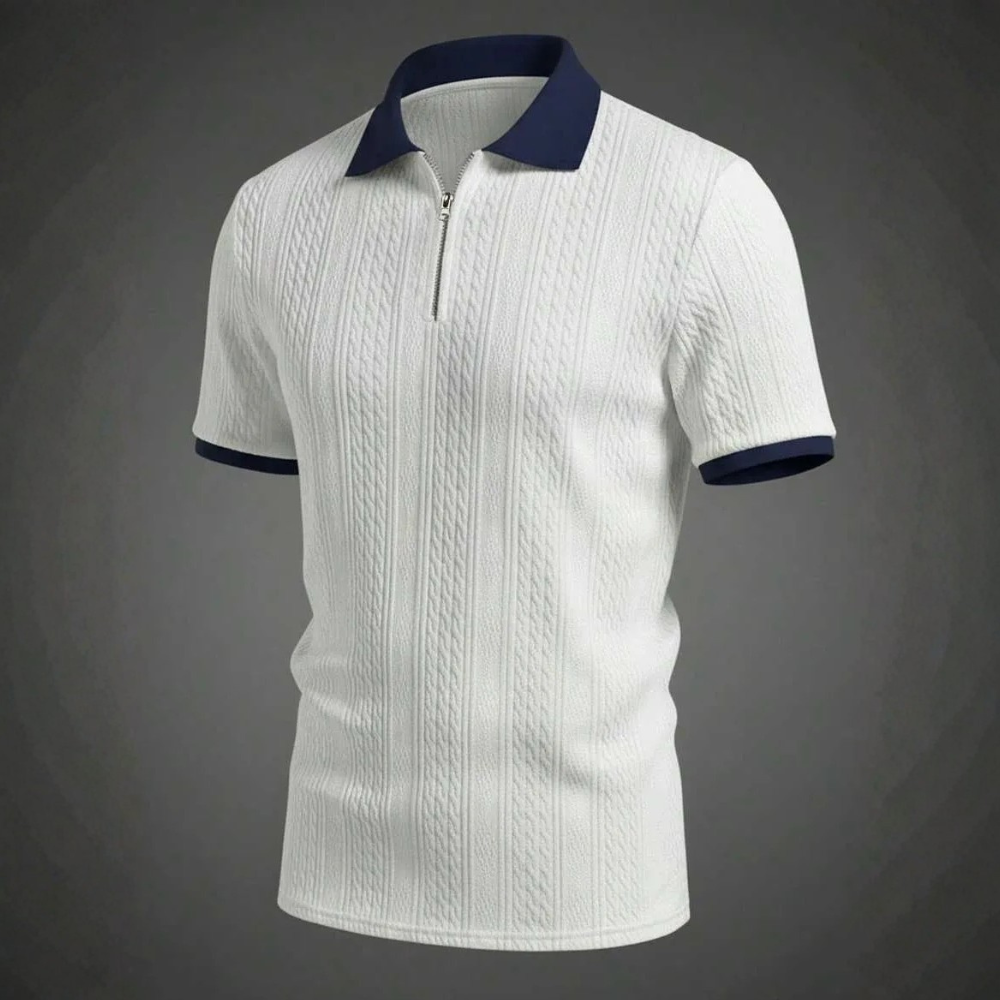 Summer Jacquard Half Zip Contrast Collar Polo Shirt