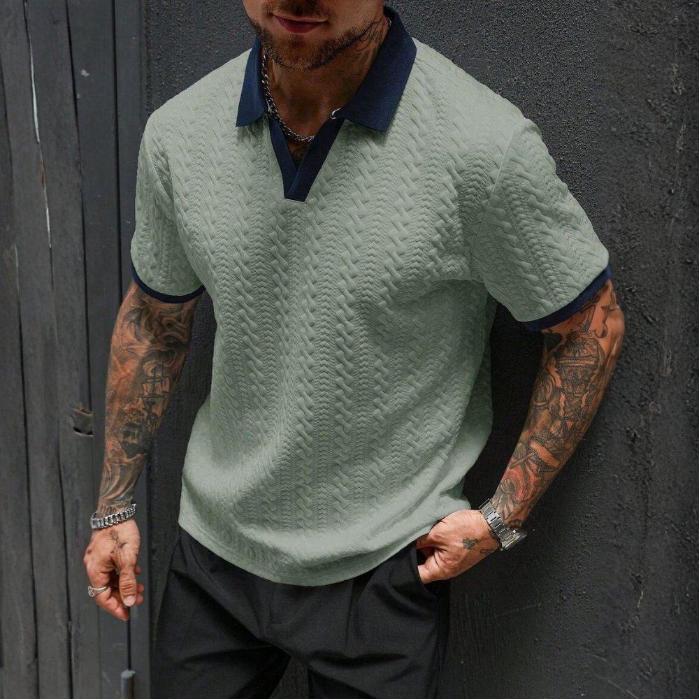 Textured Contrast Trim Polo Shirt For Men