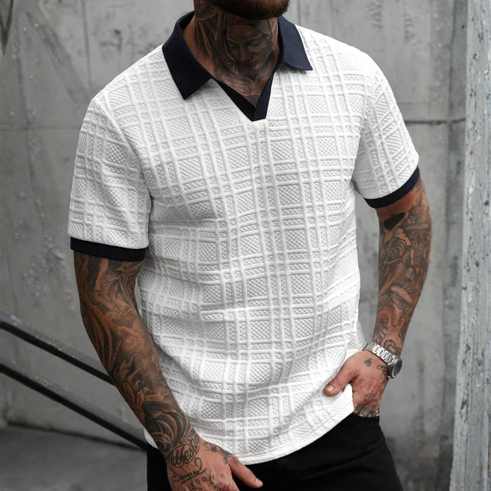 Textured Contrast Trim Polo Shirt For Men