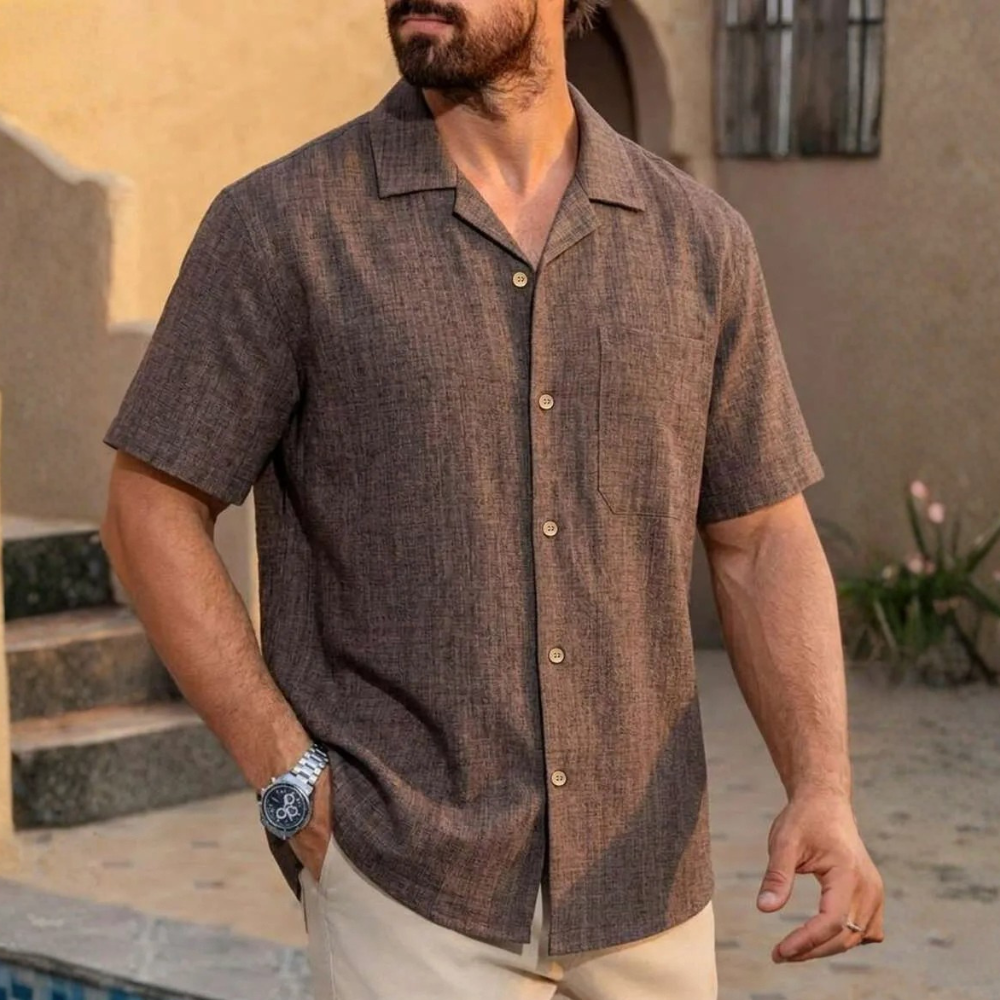 Loose Fit Faux Linen Men Vacation Shirt