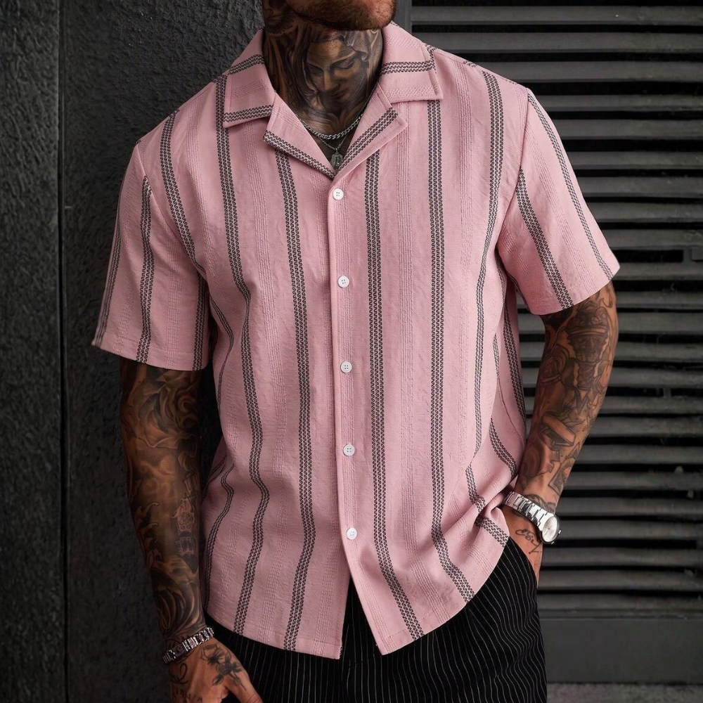 Striped Short Sleeve Vacation Shirt For Summer