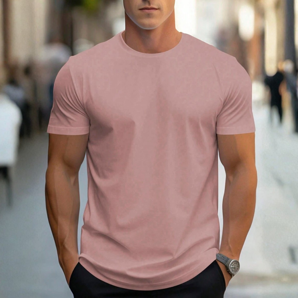 Solid Round Short Sleeve T Shirt For Men