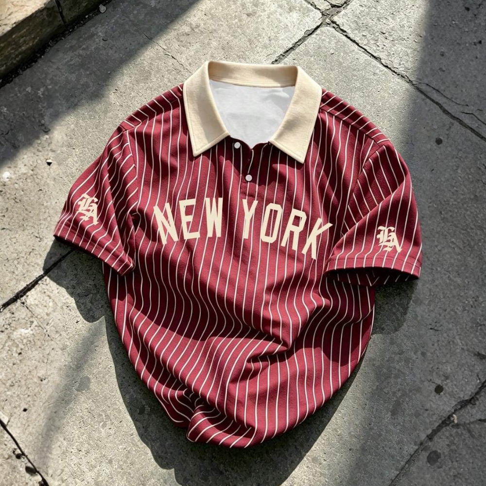 Casual Striped Letter Print Polo Shirt For Men