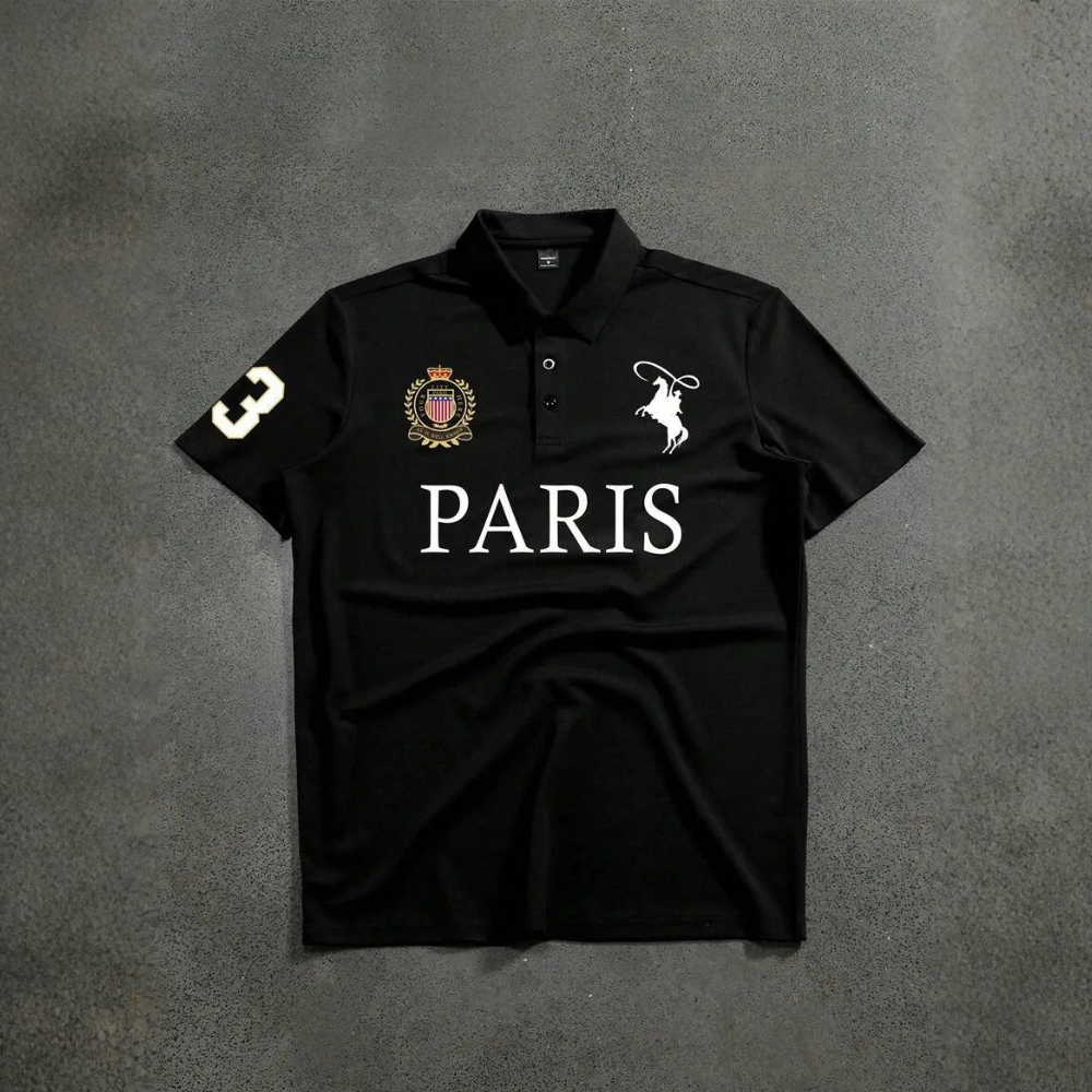 Letter Printed Front Buttoned Short Sleeve Polo Shirt