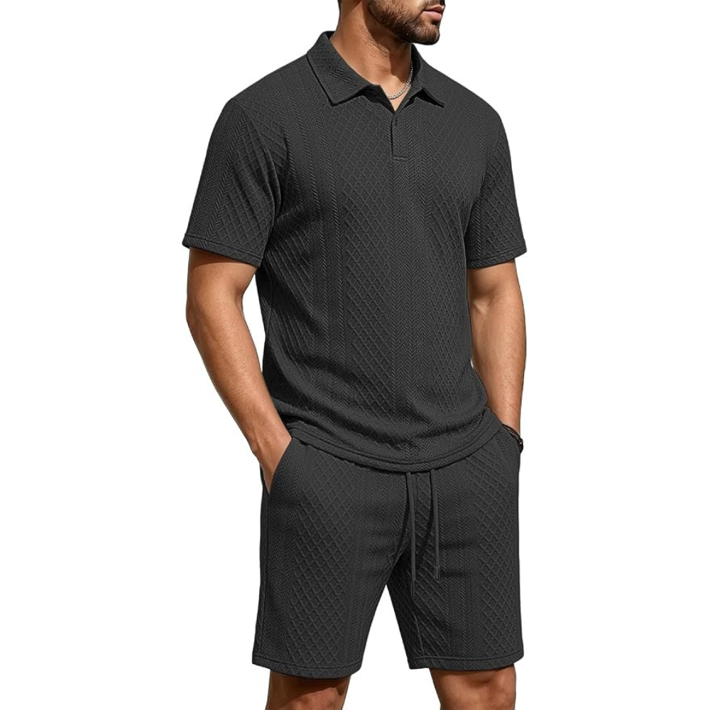 Casual Summer Athletic Shorts And Polo Shirt set For Men