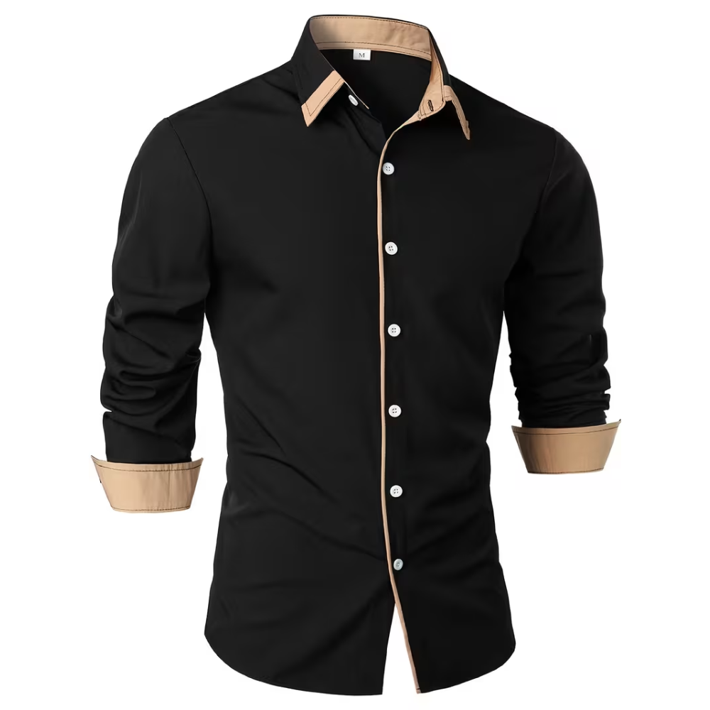 Casual Long Sleeve Shirt With Contrast Color Statement Trim For Men