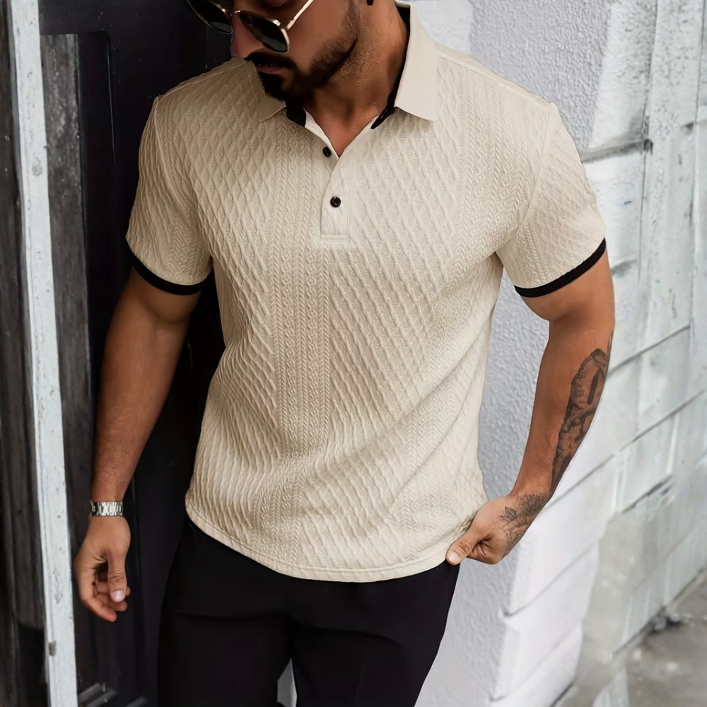 Casual Jacquard Soft Fabric Golf Polo Shirt With Collar For Men