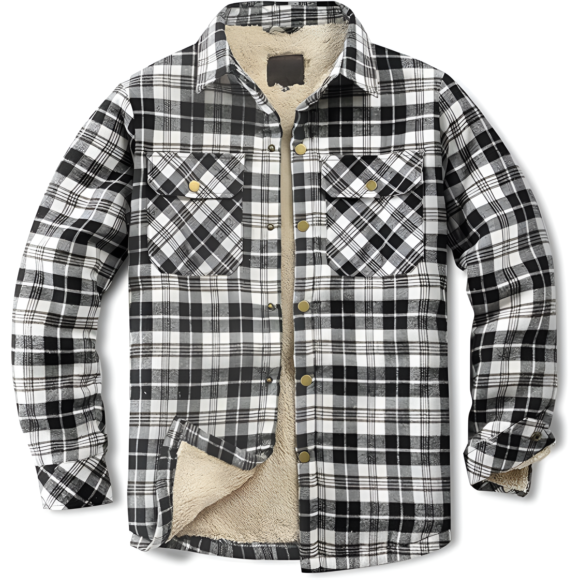 Men's Sherpa Lined Cotton Flannel Shirt Jacket Plaid Button Up Jacket Coat for Men with Pocket