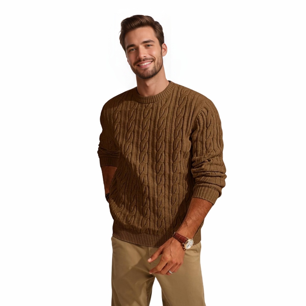 Mens Sweater Crewneck Cable Knit Pullover Sweater Casual Twist Textured Sweaters