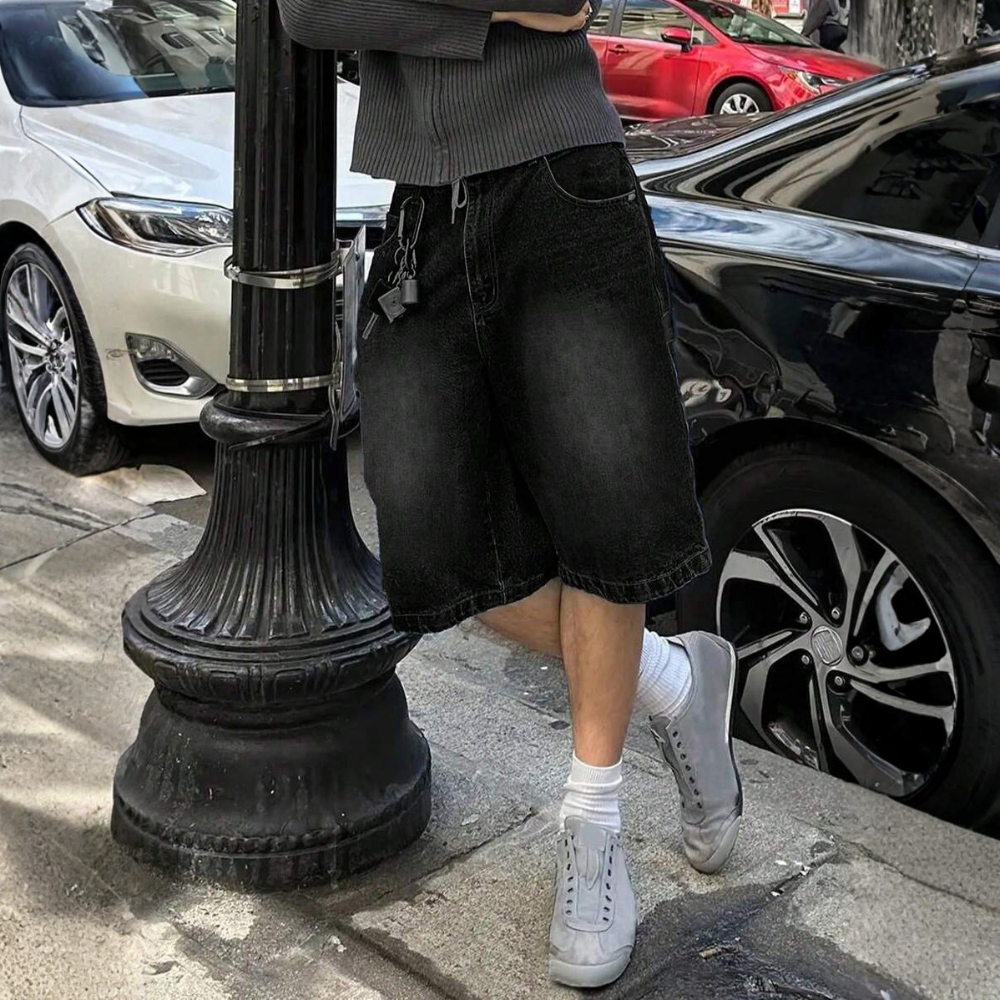 Loose Wide Denim Bermuda Shorts For Men