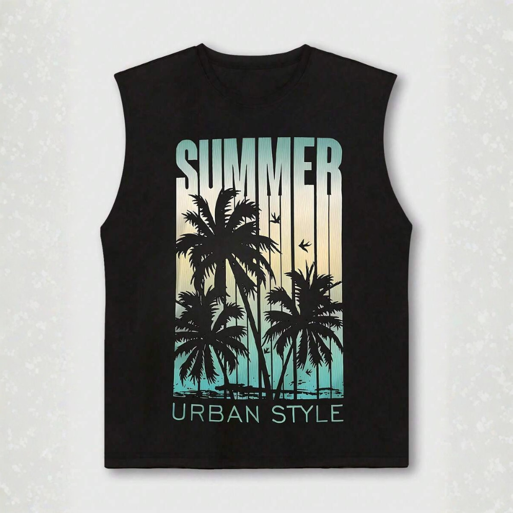 Coastal Summer Vacation Tree Print Tank Top For Men