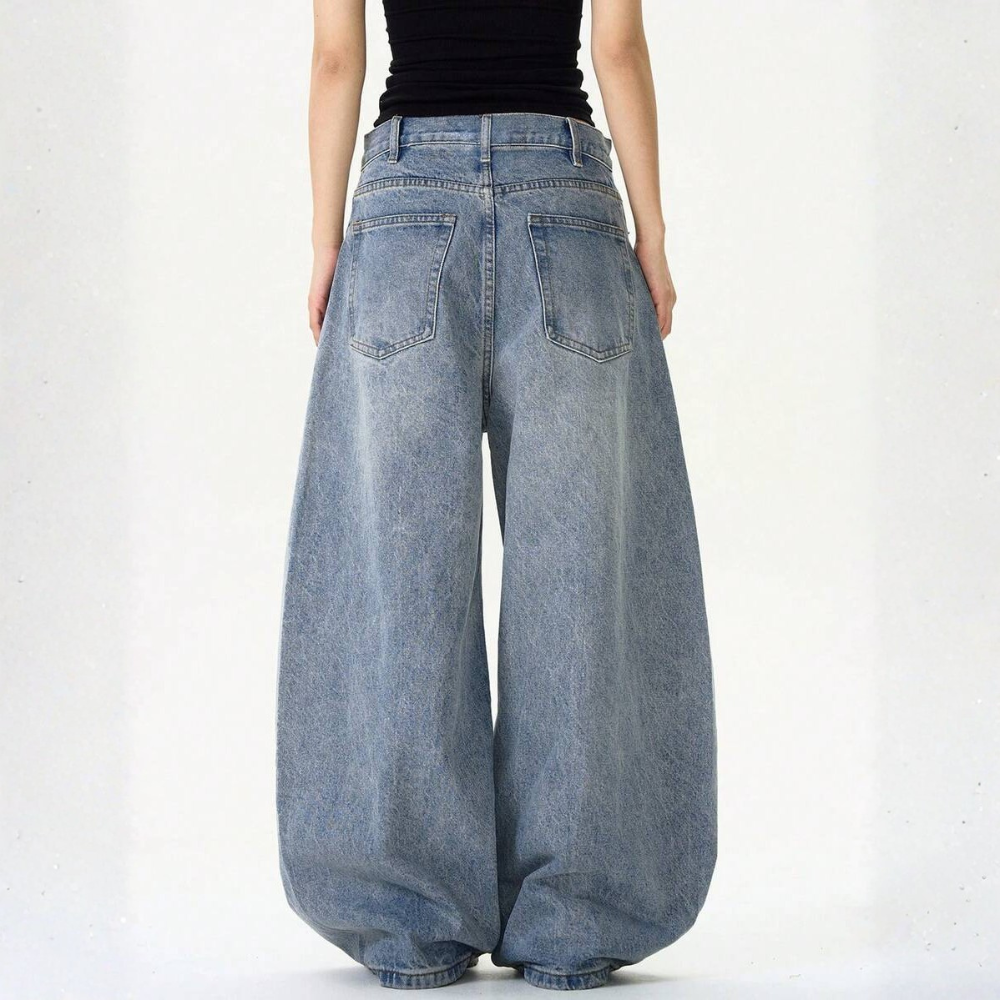Loose Washed Denim Casual Baggy Wide Jeans For Men