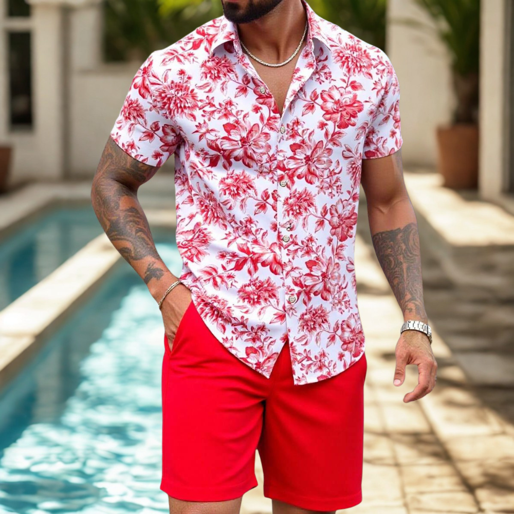Summer Short Sleeve Shirt And Shorts Set For Men 