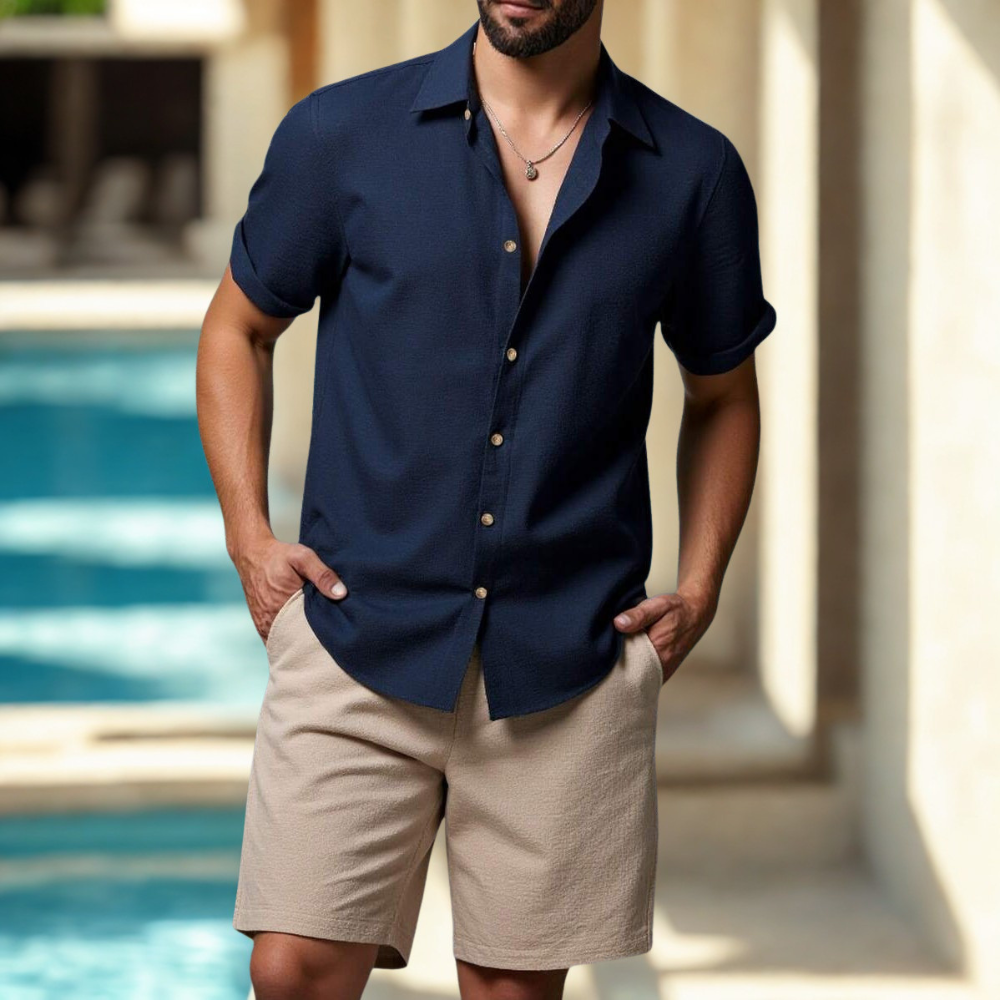 Casual Vacation Themed Short Sleeve Shirt And Shorts Set For Men