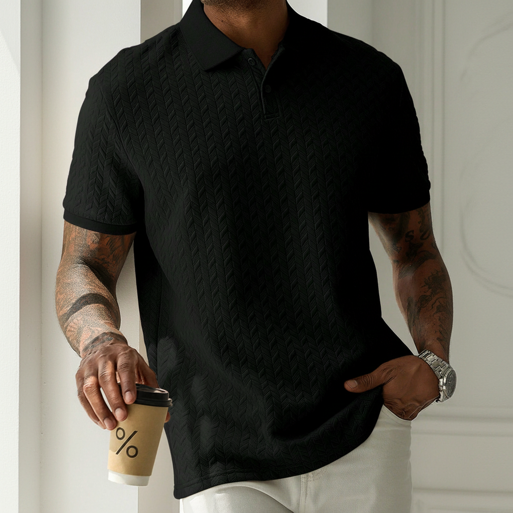 Apricot Textured Knit Short Sleeve Polo T Shirt For Men