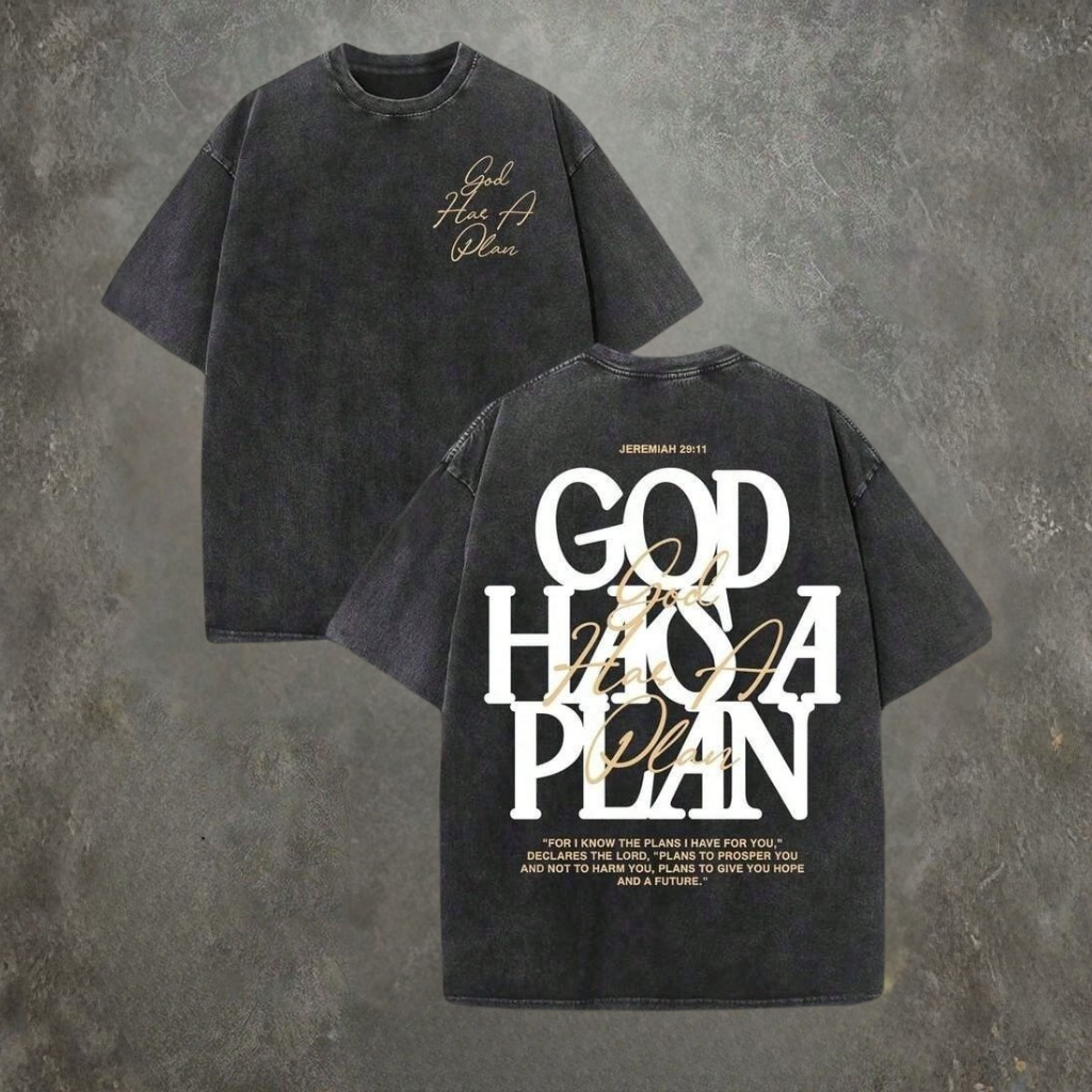 God Has A Plan Graphic Tee Double Sided Print Washed T Shirt