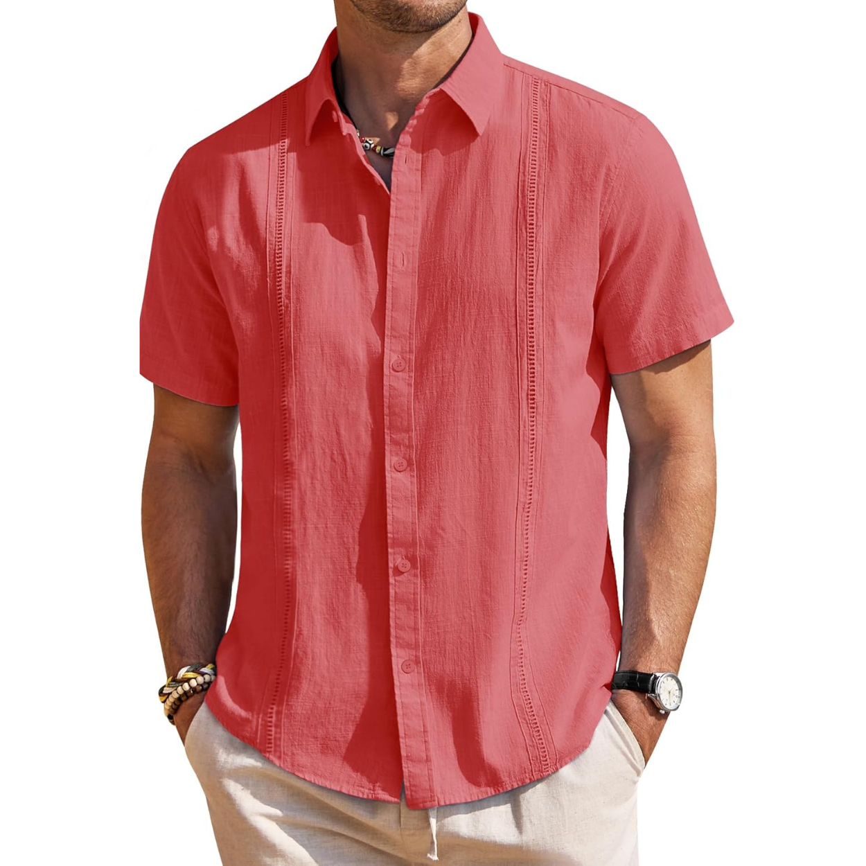 Short Sleeve Linen Cuban Collar Shirt For Men