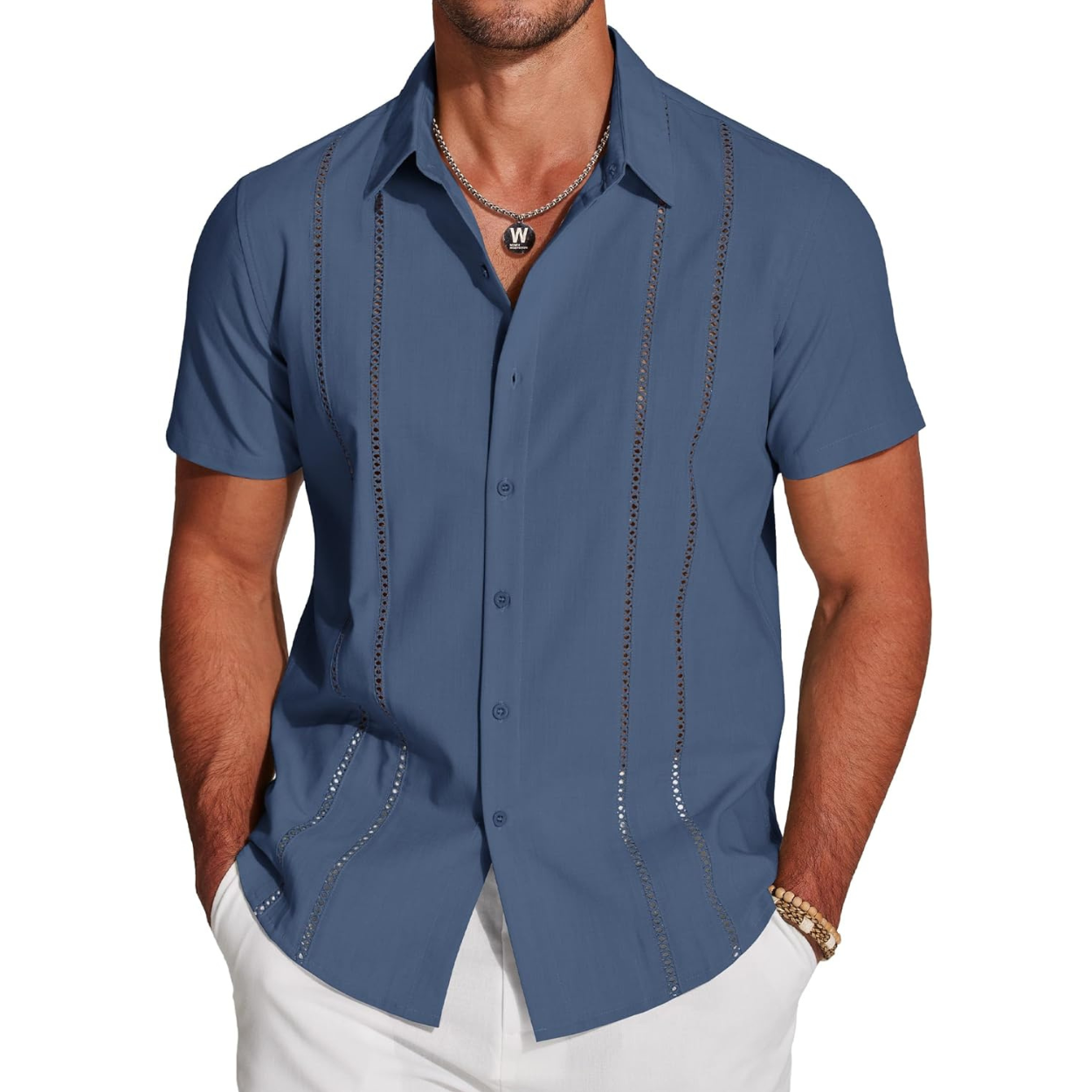 Casual Summer Guayabera Short Sleeve Button Down Shirt