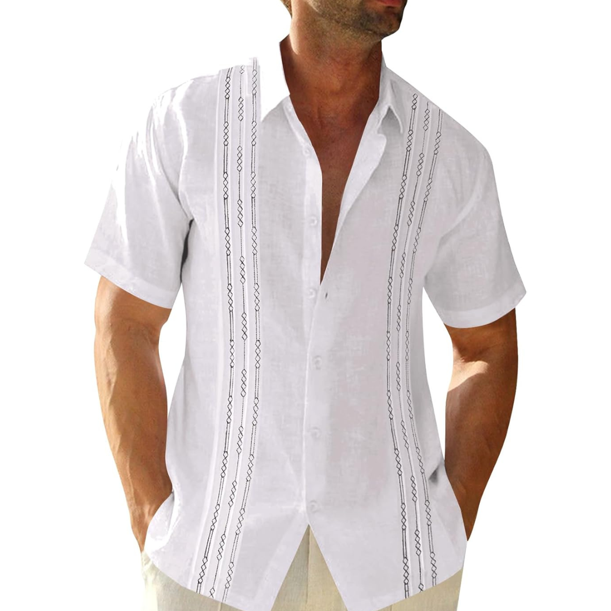 Mexican Embroidered Guayabera Button Down Shirt For Men