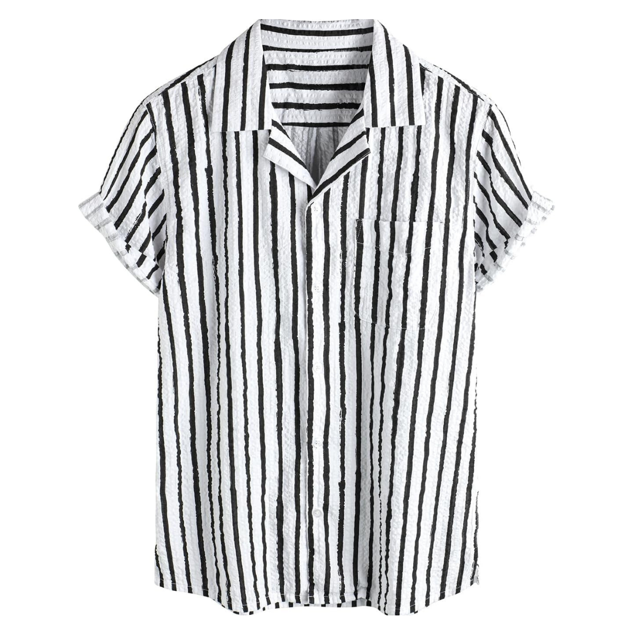 Striped Short Sleeve Button Down Shirt For Men