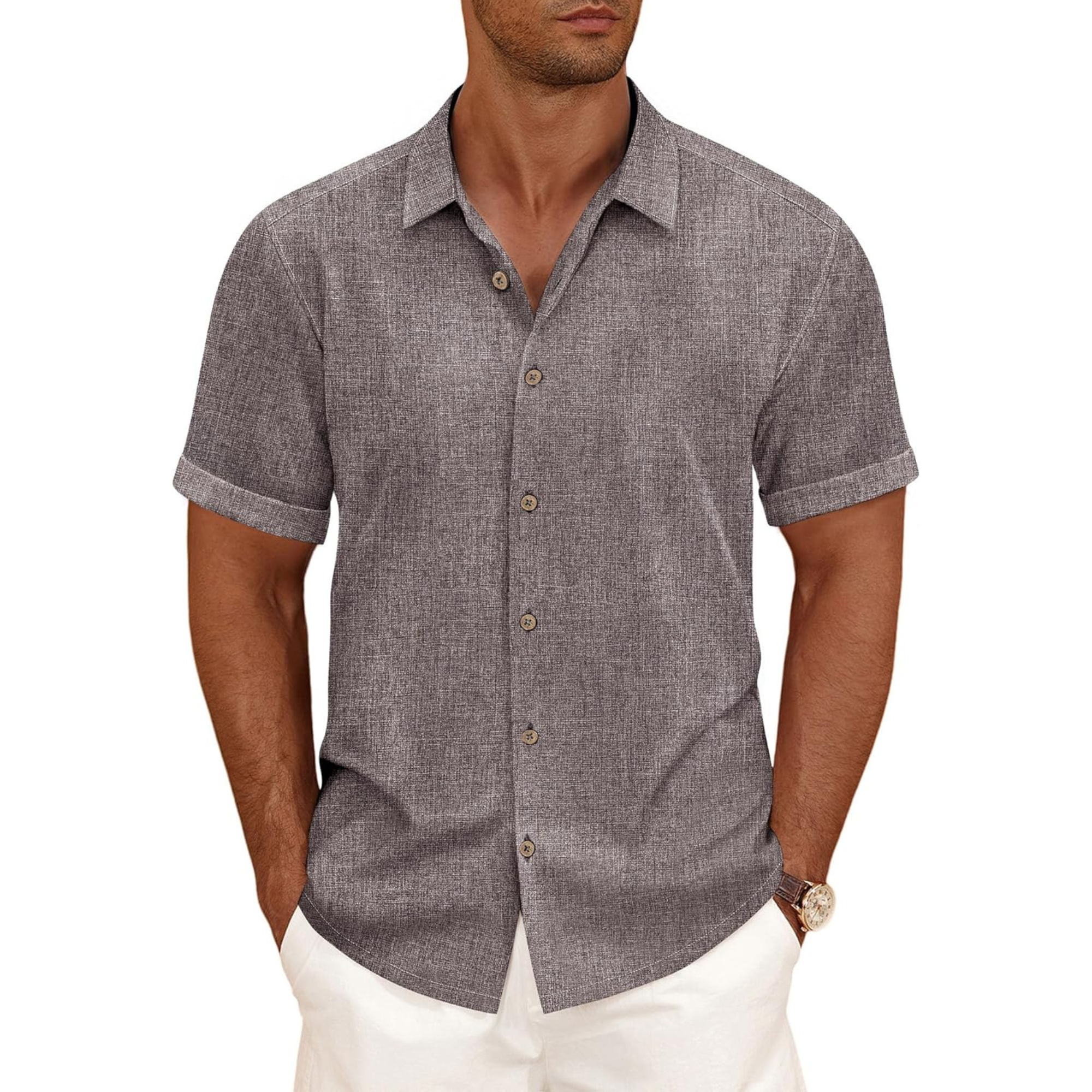 Casual Linen Blend Button Down Summer Shirt
