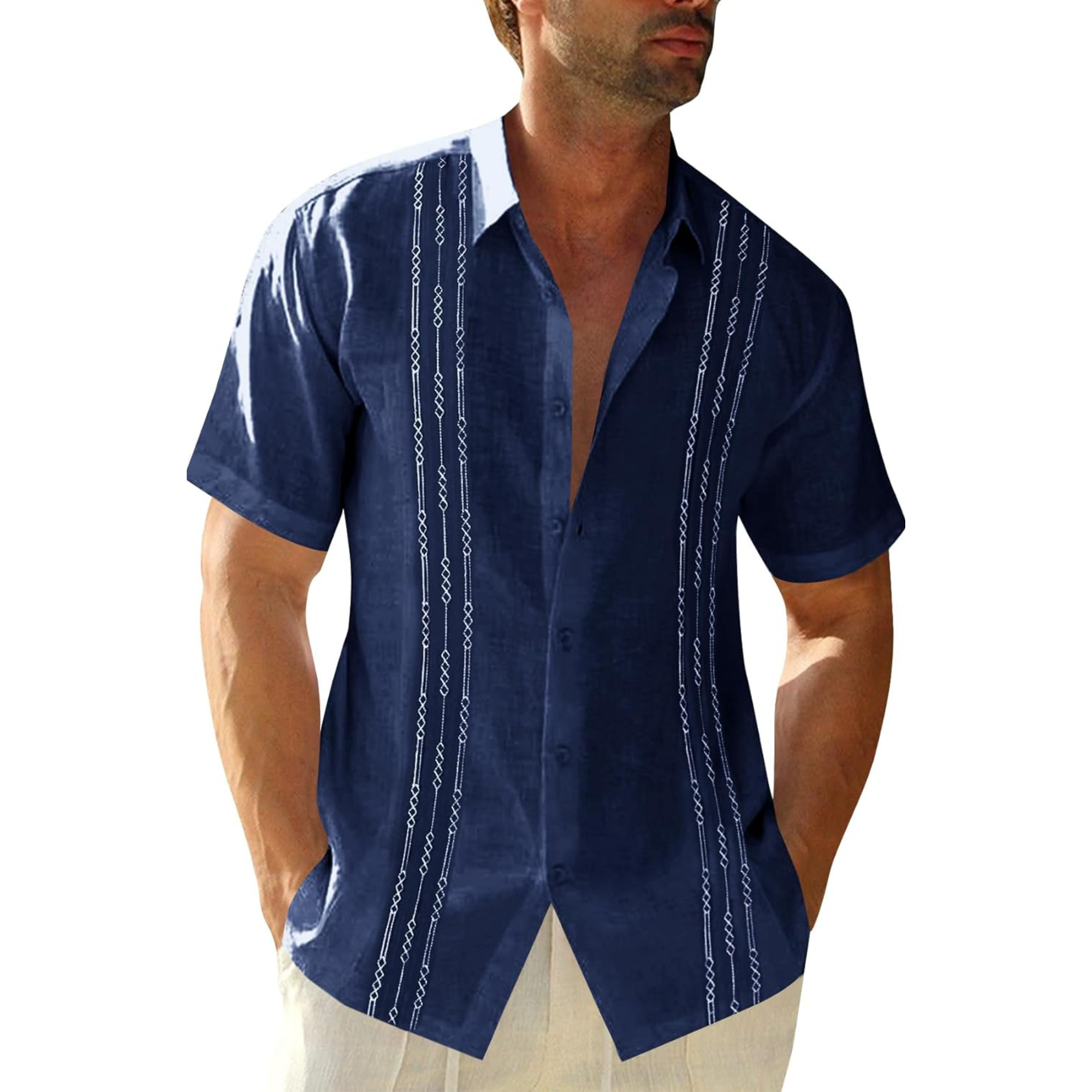 Linen Cotton Embroidered Cuban Beach Shirt