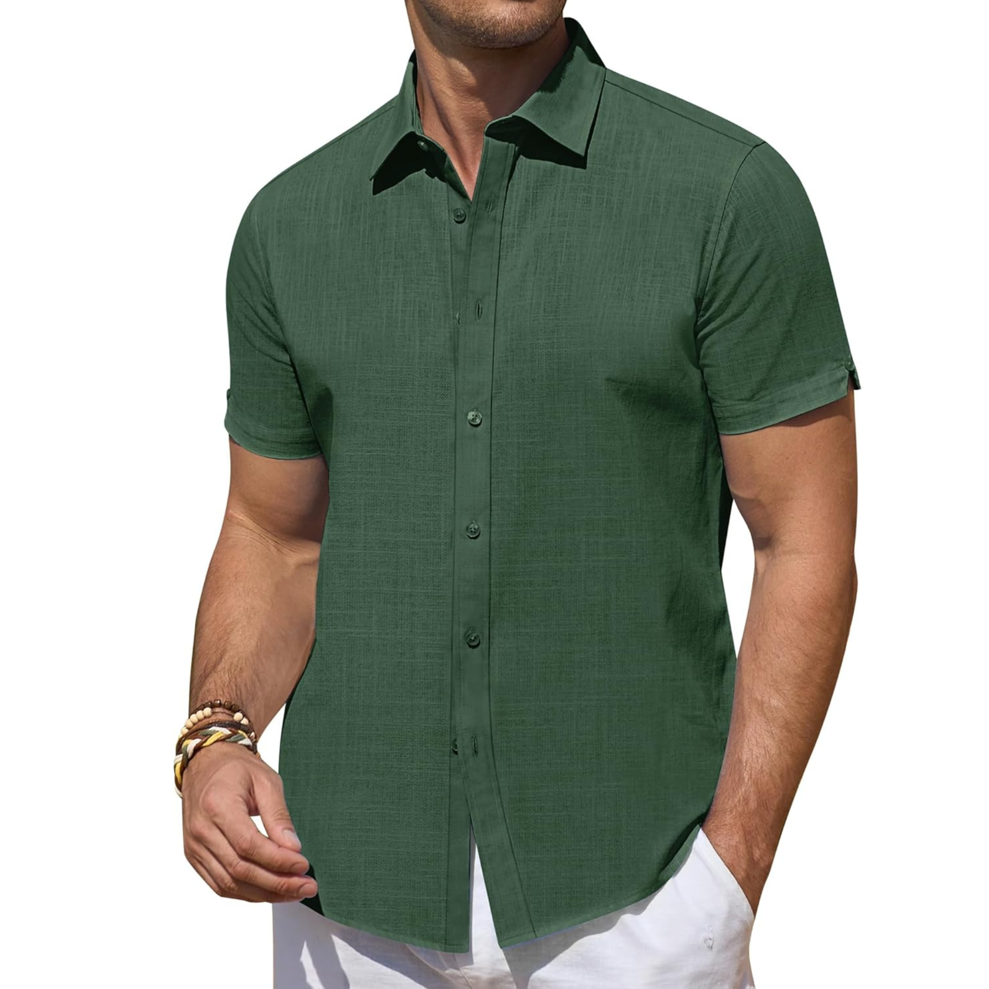 Short Sleeve Linen Beach Vacation Button Shirt