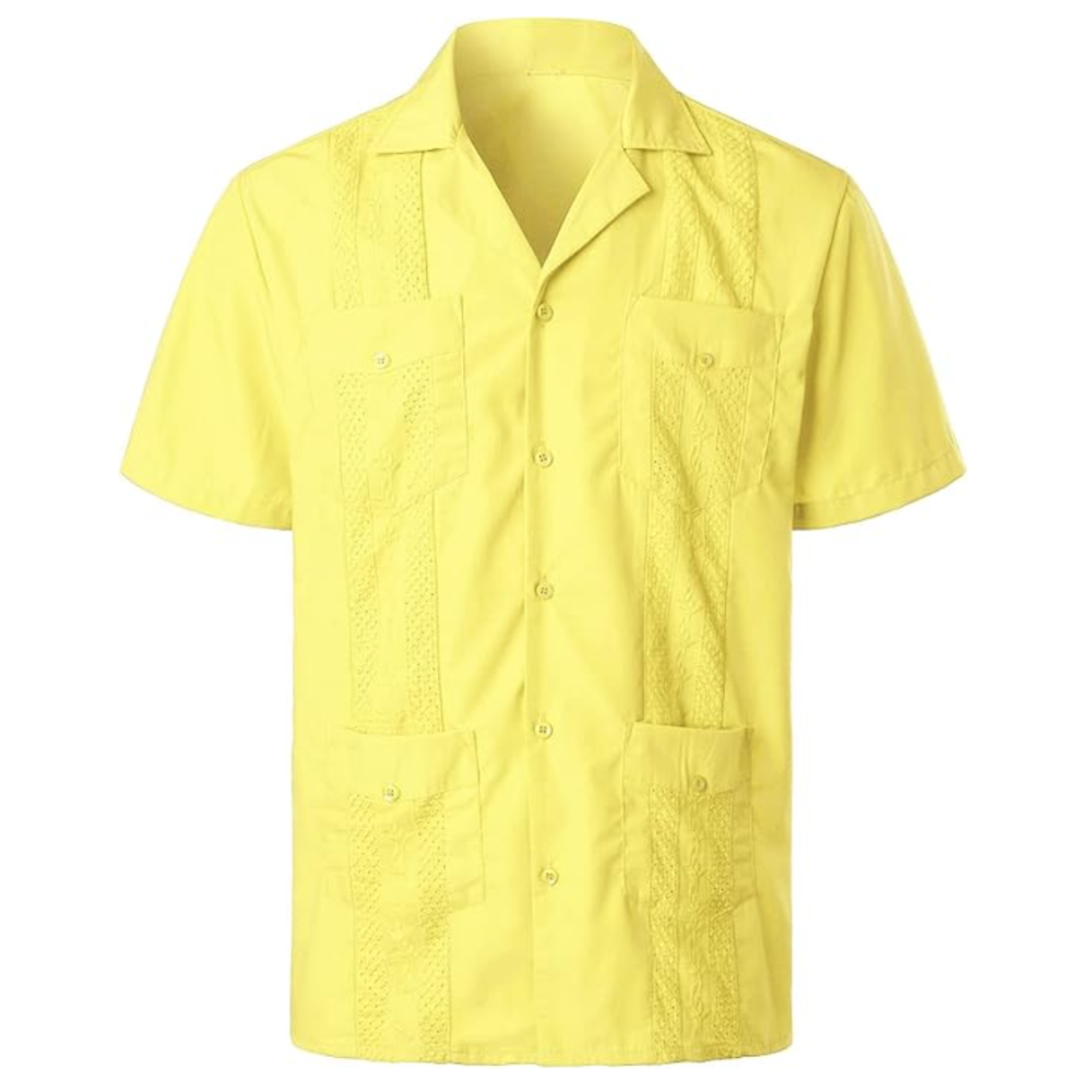 Short Sleeve Cuban Guayabera Button Down Shirt For Men