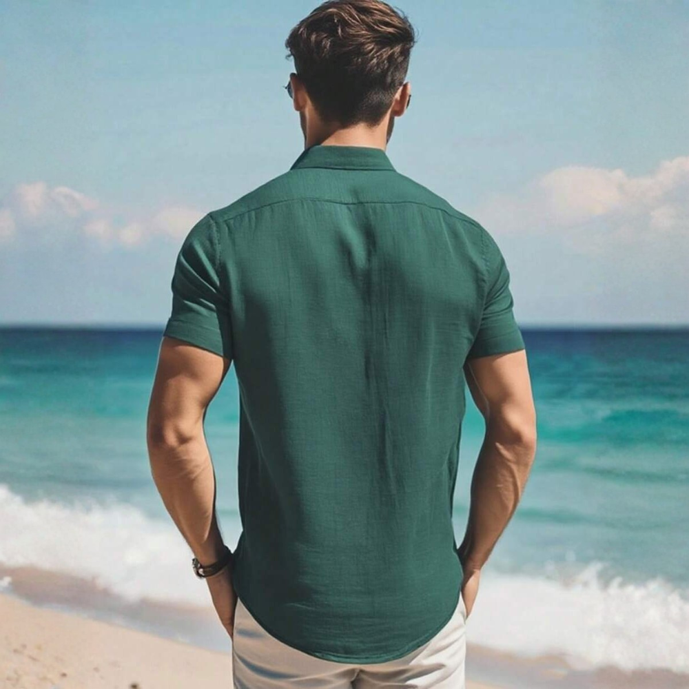Solid Color Short Sleeve Casual Beach Shirt For Men