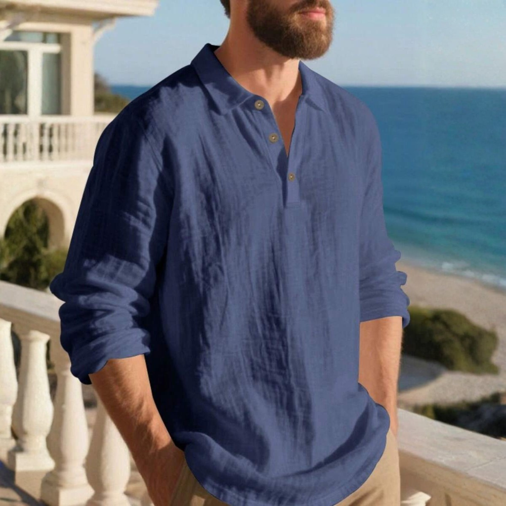 Linen Long Sleeve Polo Shirt For Spring
