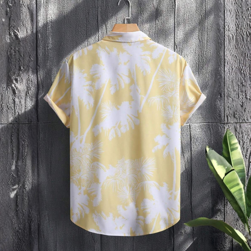 Palm Tree Print Short Sleeve Vacation Casual Shirt For Men