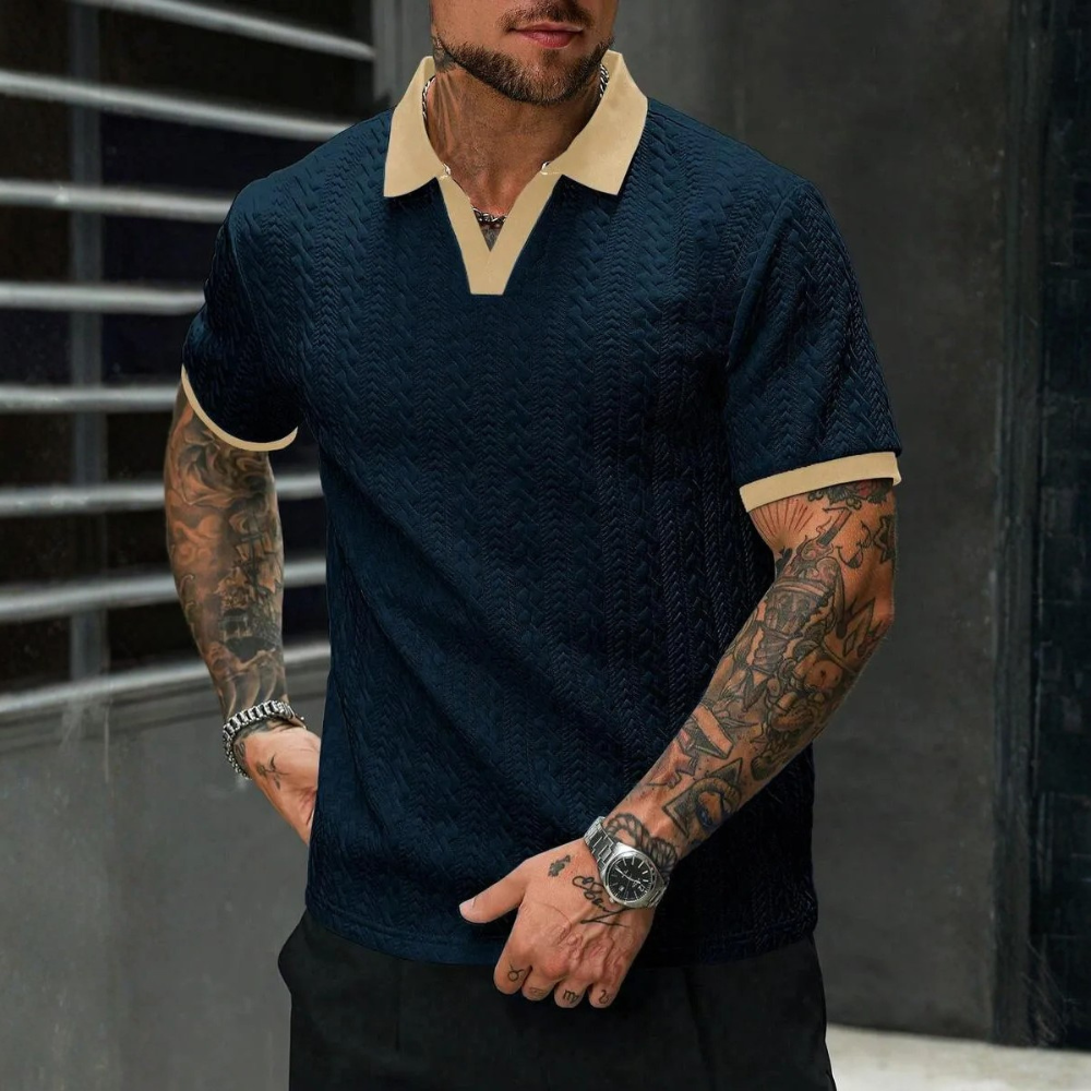Textured Contrast Trim Polo Shirt For Men