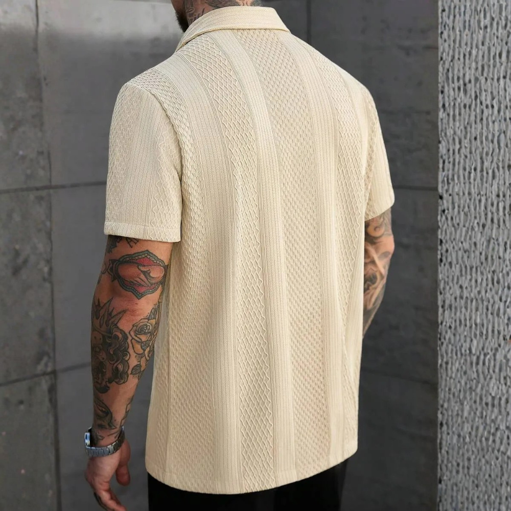 Solid Jacquard Knit Short Sleeve Shirt For Men