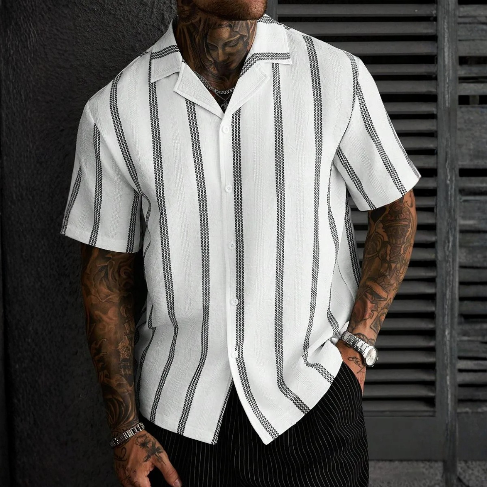 Striped Short Sleeve Vacation Shirt For Summer
